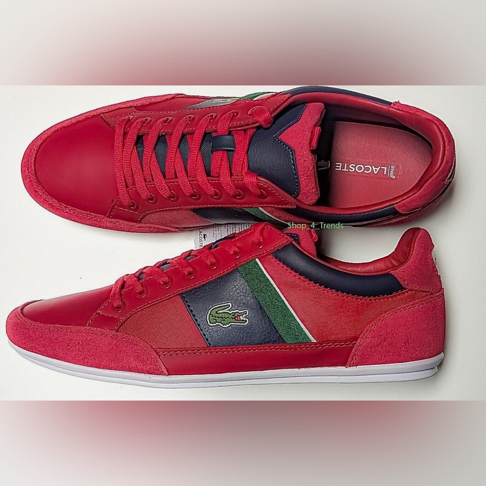 New Lacoste Men Shoes Chaymon 123 1 Red Navy Leather Casual Sneakers Shoes